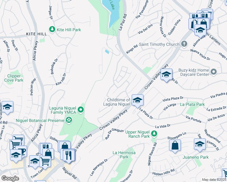 map of restaurants, bars, coffee shops, grocery stores, and more near 29451 Crown Ridge in Laguna Niguel