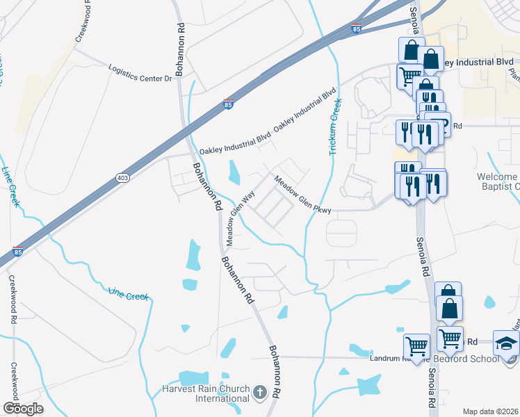 map of restaurants, bars, coffee shops, grocery stores, and more near 7009 Glen Valley Way in Fairburn