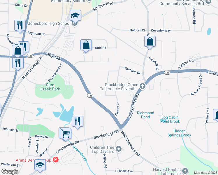 map of restaurants, bars, coffee shops, grocery stores, and more near 8044 Aloha Drive in Jonesboro