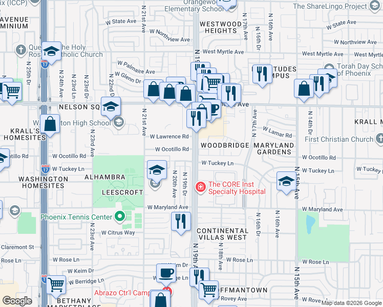 map of restaurants, bars, coffee shops, grocery stores, and more near 6645 North 19th Avenue in Phoenix