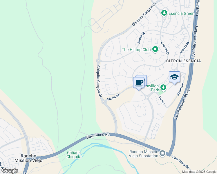 map of restaurants, bars, coffee shops, grocery stores, and more near 71 Cerrero Court in Trabuco Canyon