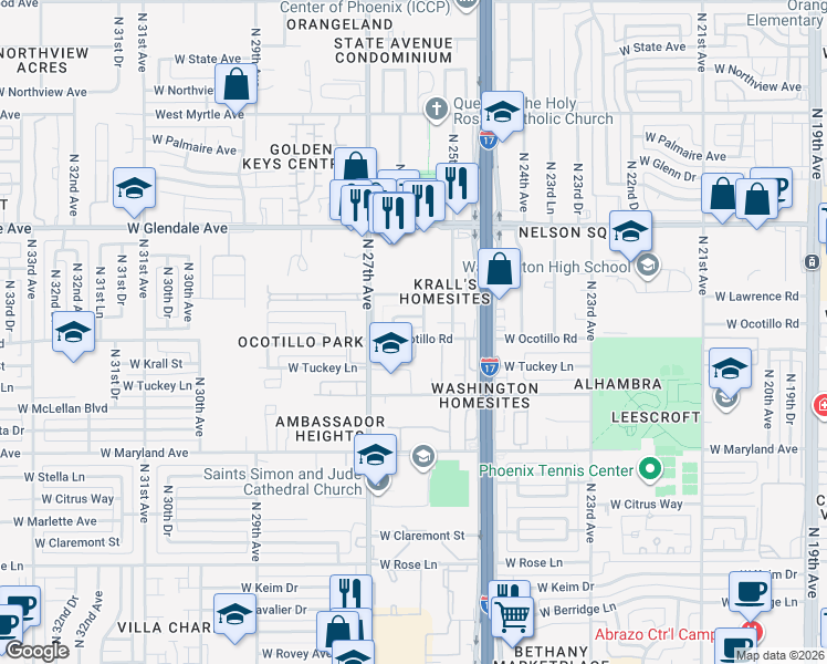 map of restaurants, bars, coffee shops, grocery stores, and more near 6713 North 26th Avenue in Phoenix