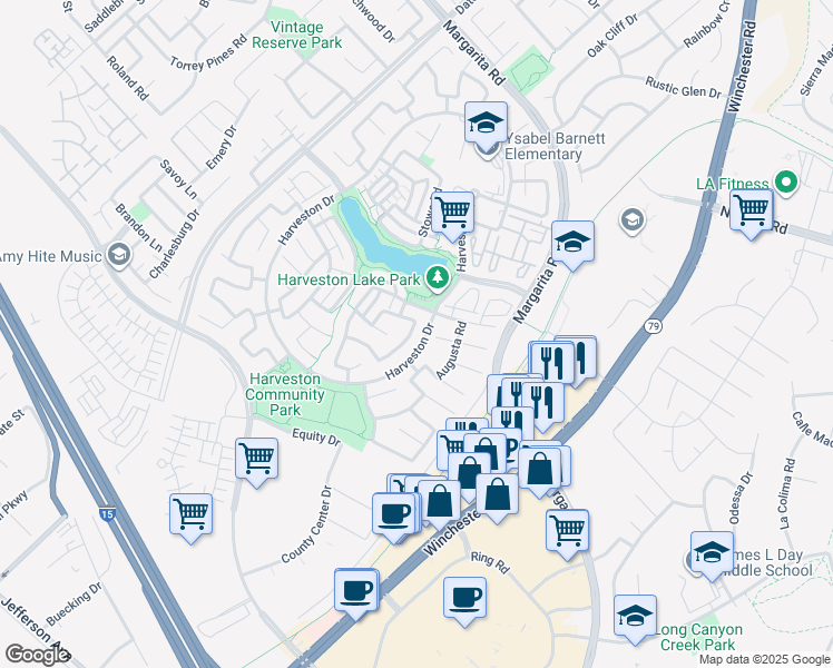map of restaurants, bars, coffee shops, grocery stores, and more near 28865 Edenton Way in Temecula