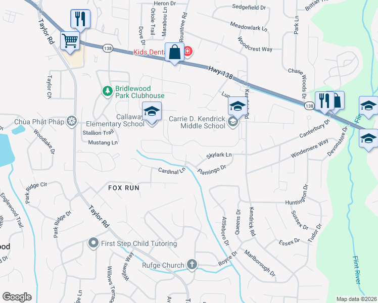 map of restaurants, bars, coffee shops, grocery stores, and more near 14 Cardinal Lane in Jonesboro