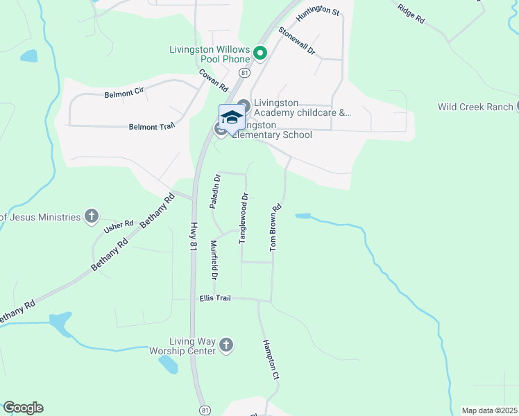 map of restaurants, bars, coffee shops, grocery stores, and more near 150 Tanglewood Drive in Covington