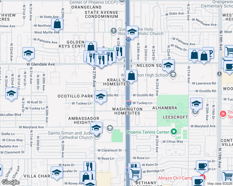 map of restaurants, bars, coffee shops, grocery stores, and more near 6713 North 26th Avenue in Phoenix