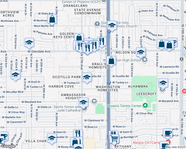 map of restaurants, bars, coffee shops, grocery stores, and more near 6713 North 26th Avenue in Phoenix