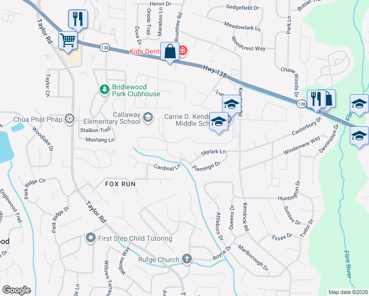 map of restaurants, bars, coffee shops, grocery stores, and more near 14 Cardinal Lane in Jonesboro