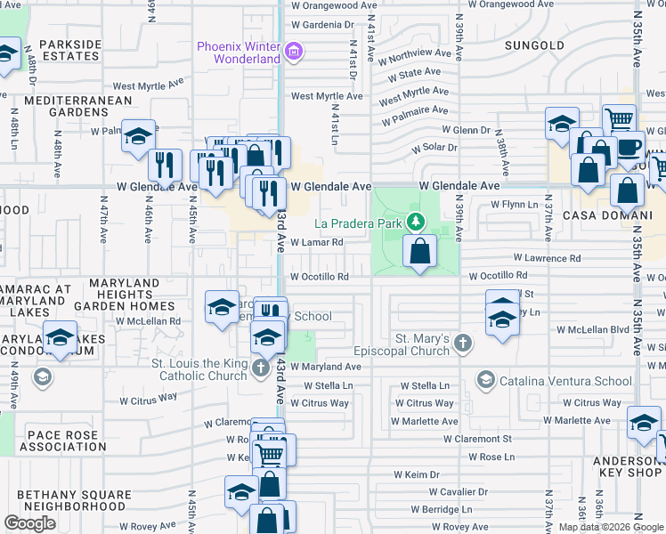 map of restaurants, bars, coffee shops, grocery stores, and more near 6713 North 42nd Avenue in Phoenix