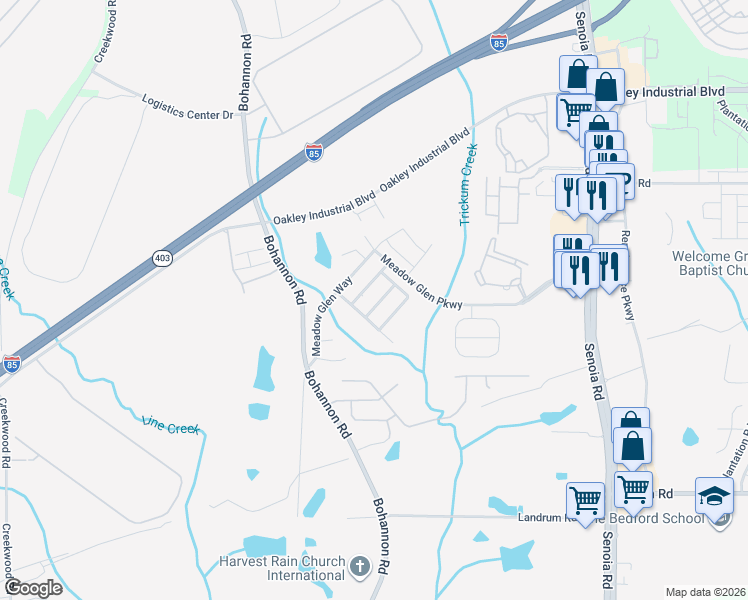map of restaurants, bars, coffee shops, grocery stores, and more near 7021 Glen Valley Way in Fairburn
