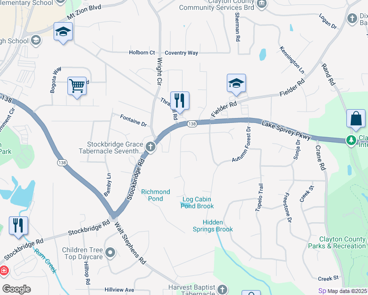 map of restaurants, bars, coffee shops, grocery stores, and more near 1870 Hardwood Court in Jonesboro