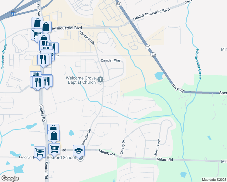 map of restaurants, bars, coffee shops, grocery stores, and more near 118 Fairhaven Tr in Fairburn