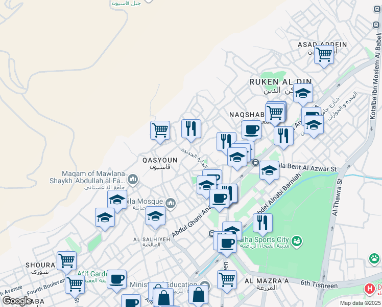 map of restaurants, bars, coffee shops, grocery stores, and more near الحارة الجديدة in Damascus