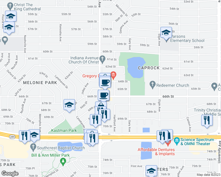 map of restaurants, bars, coffee shops, grocery stores, and more near 6402 Hartford Avenue in Lubbock