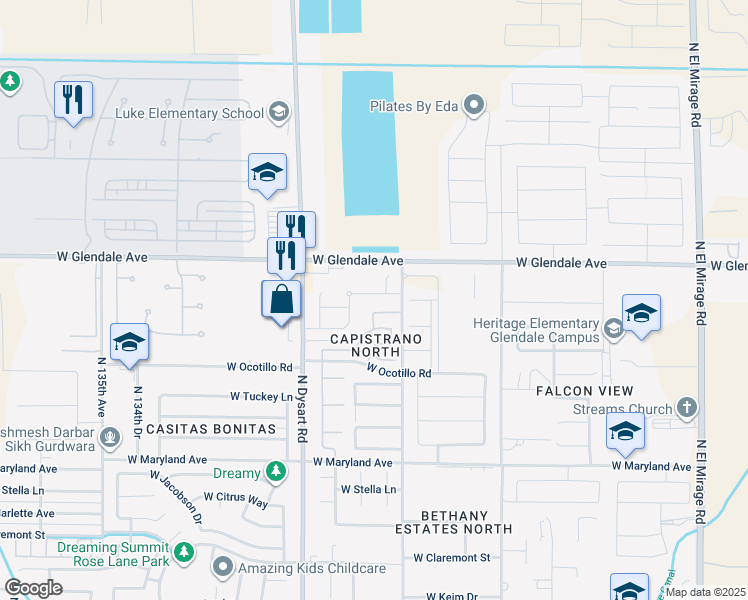 map of restaurants, bars, coffee shops, grocery stores, and more near 12927 West Flynn Lane in Glendale