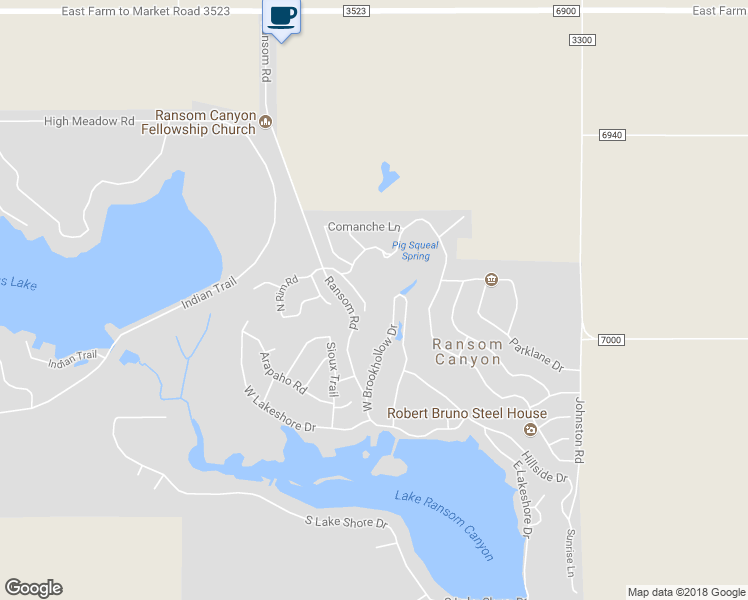 map of restaurants, bars, coffee shops, grocery stores, and more near 12 Ridge Road in Ransom Canyon