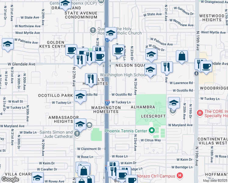 map of restaurants, bars, coffee shops, grocery stores, and more near 6711 North Black Canyon Highway in Phoenix