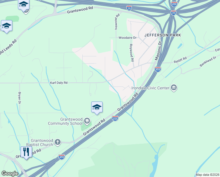 map of restaurants, bars, coffee shops, grocery stores, and more near 3251 Yellowhammer Drive in Birmingham