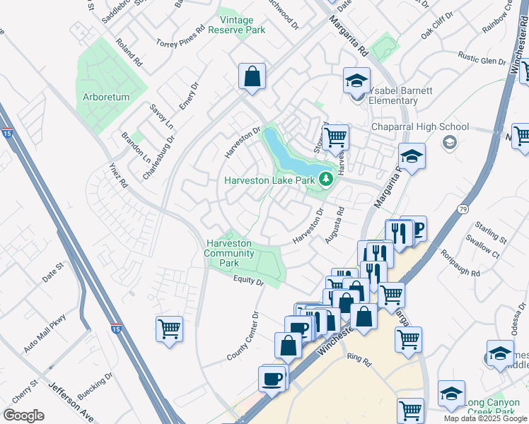 map of restaurants, bars, coffee shops, grocery stores, and more near 40321 Salem Way in Temecula