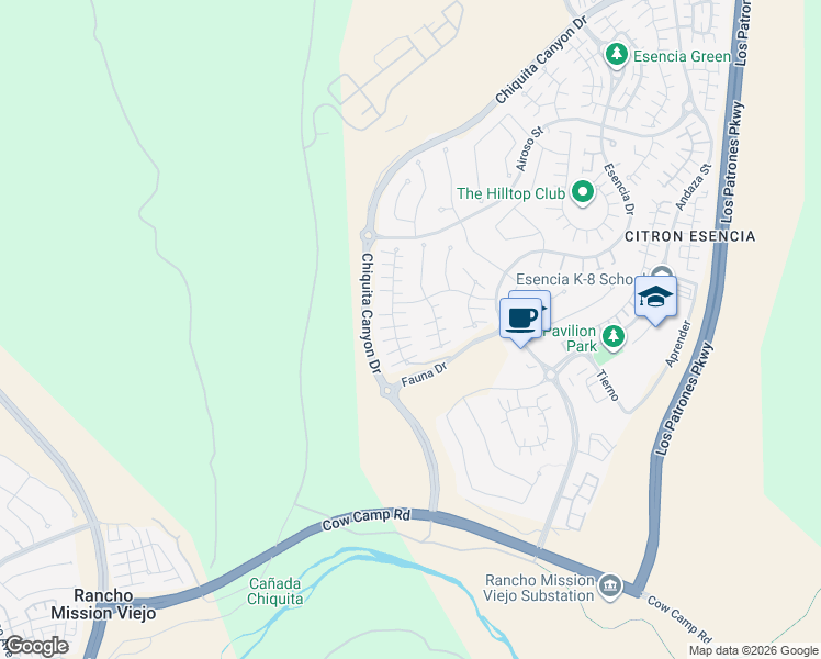 map of restaurants, bars, coffee shops, grocery stores, and more near 74 Cerrero Court in Ladera Ranch