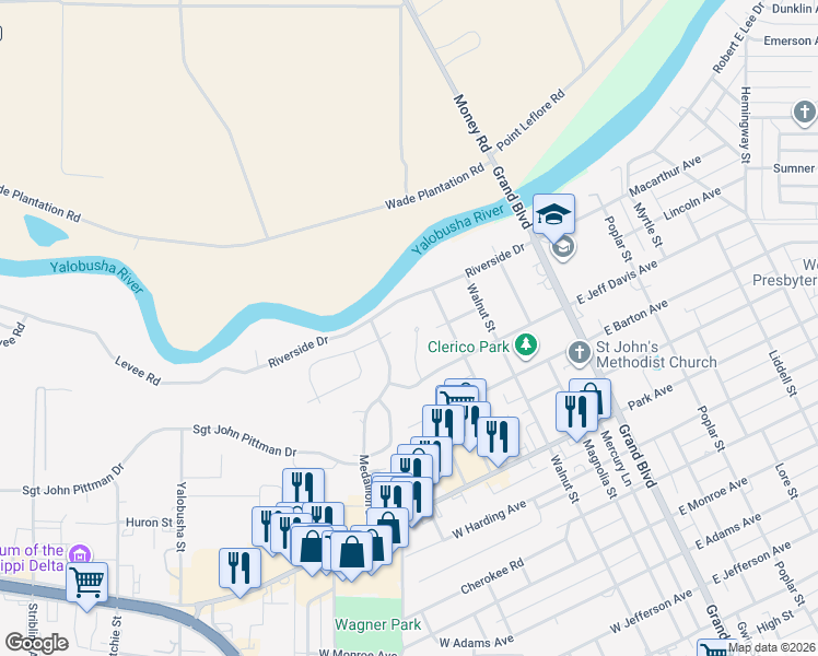 map of restaurants, bars, coffee shops, grocery stores, and more near 1215 Peggy Lane in Greenwood
