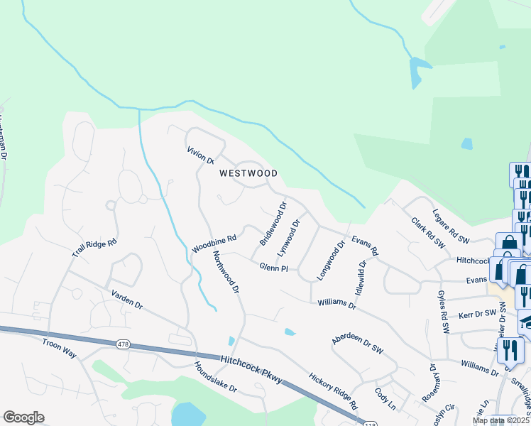 map of restaurants, bars, coffee shops, grocery stores, and more near 1200 Fernwood Court in Aiken