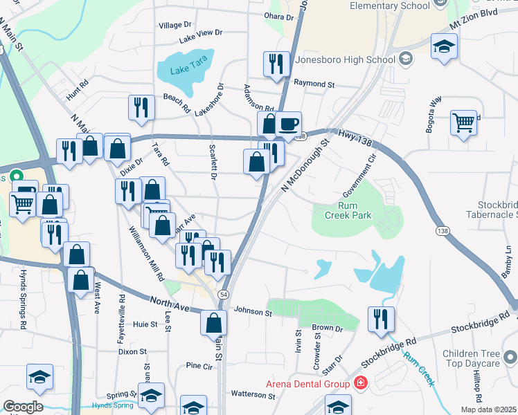 map of restaurants, bars, coffee shops, grocery stores, and more near 0 Jonesboro Road in Jonesboro