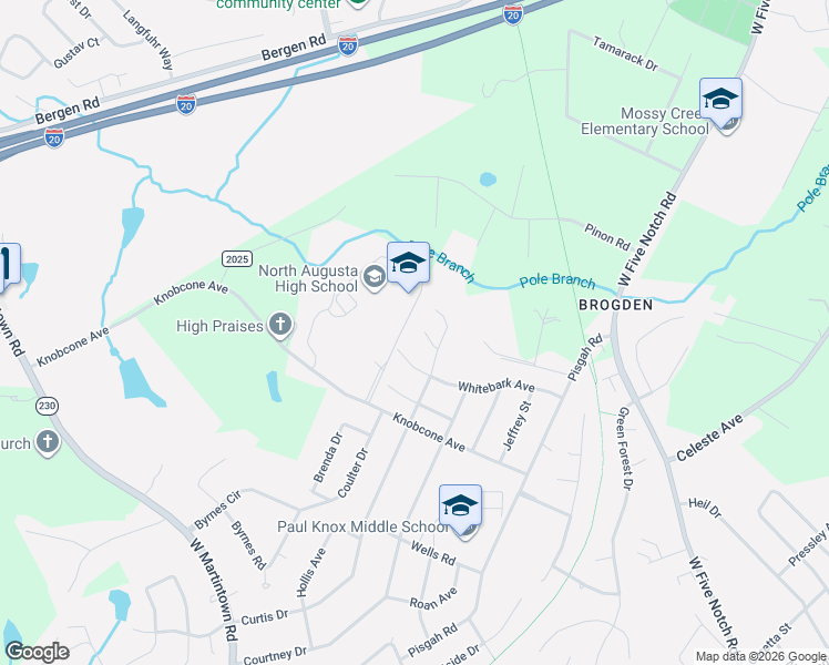 map of restaurants, bars, coffee shops, grocery stores, and more near 2016 Loblolly Court in North Augusta