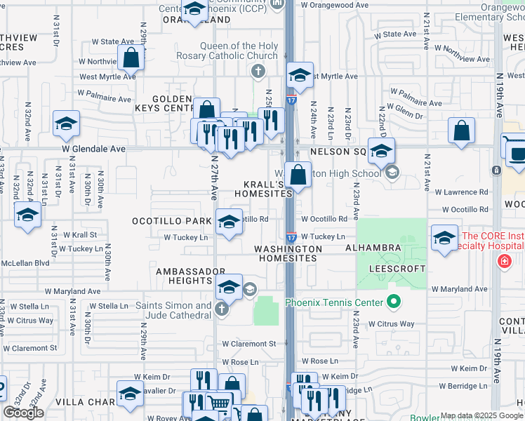 map of restaurants, bars, coffee shops, grocery stores, and more near 6713 North 26th Avenue in Phoenix
