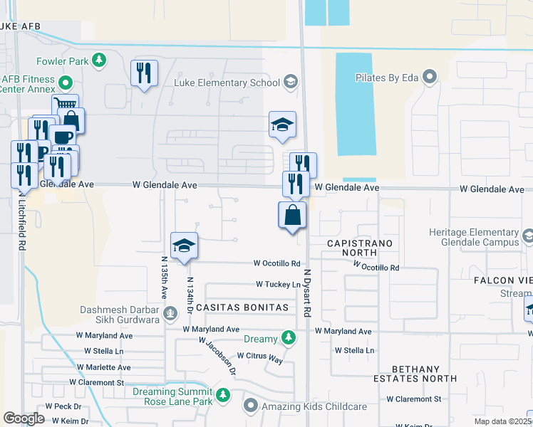 map of restaurants, bars, coffee shops, grocery stores, and more near W Apartment in Glendale