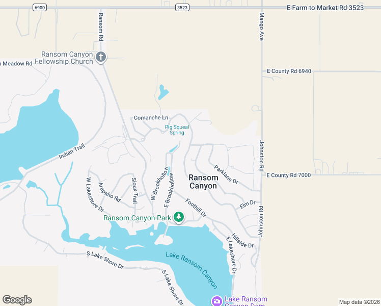map of restaurants, bars, coffee shops, grocery stores, and more near 24 East Canyon View Drive in Ransom Canyon