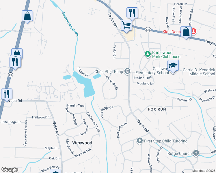 map of restaurants, bars, coffee shops, grocery stores, and more near 8033 South Bay Court in Riverdale