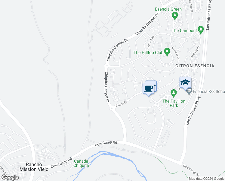 map of restaurants, bars, coffee shops, grocery stores, and more near 71 Cerrero Court in Trabuco Canyon
