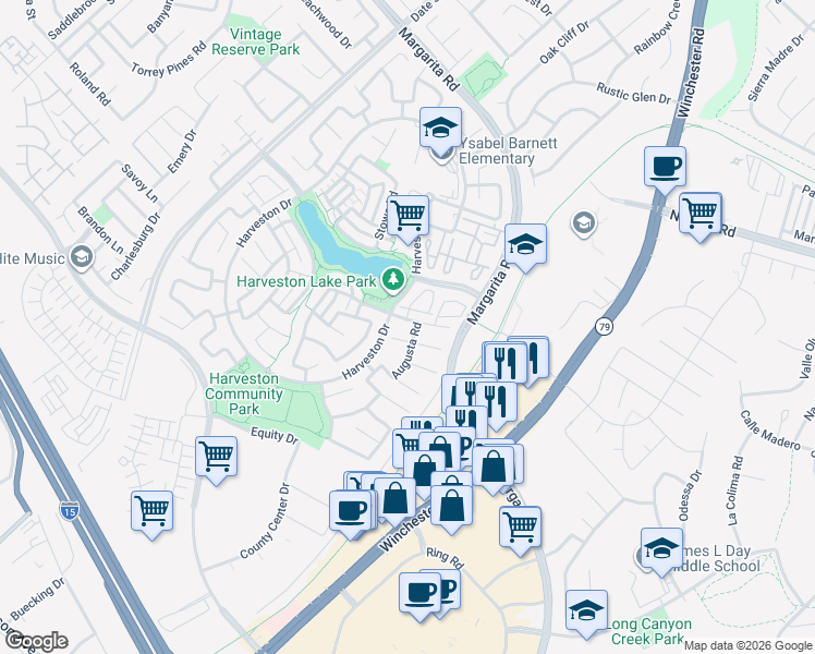 map of restaurants, bars, coffee shops, grocery stores, and more near 28969 Savannah Drive in Temecula