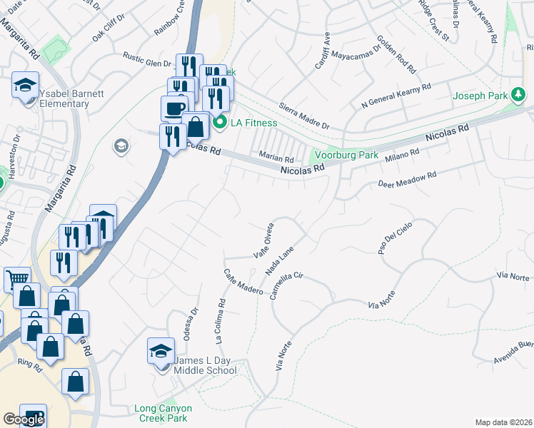 map of restaurants, bars, coffee shops, grocery stores, and more near 29928 Valle Olvera in Temecula