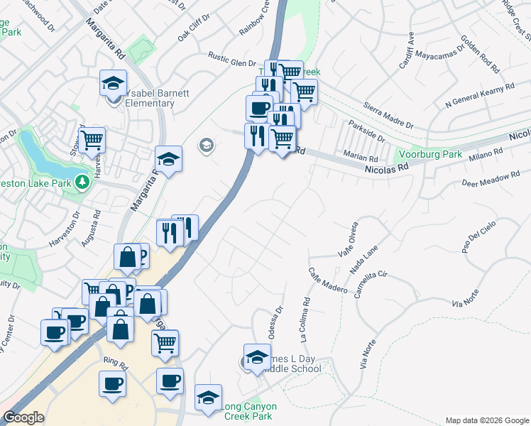 map of restaurants, bars, coffee shops, grocery stores, and more near 27463 Dandelion Court in Temecula