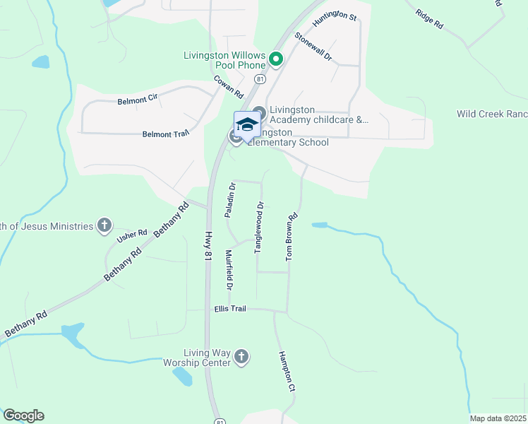 map of restaurants, bars, coffee shops, grocery stores, and more near 150 Tanglewood Drive in Covington