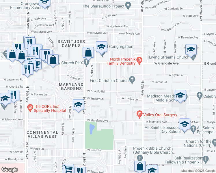 map of restaurants, bars, coffee shops, grocery stores, and more near 6714 North 11th Avenue in Phoenix