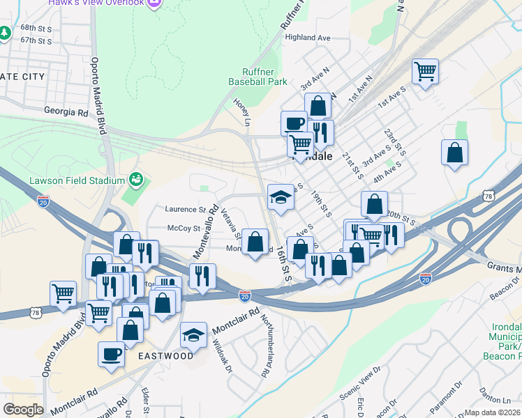 map of restaurants, bars, coffee shops, grocery stores, and more near 212 99th Alley North in Irondale
