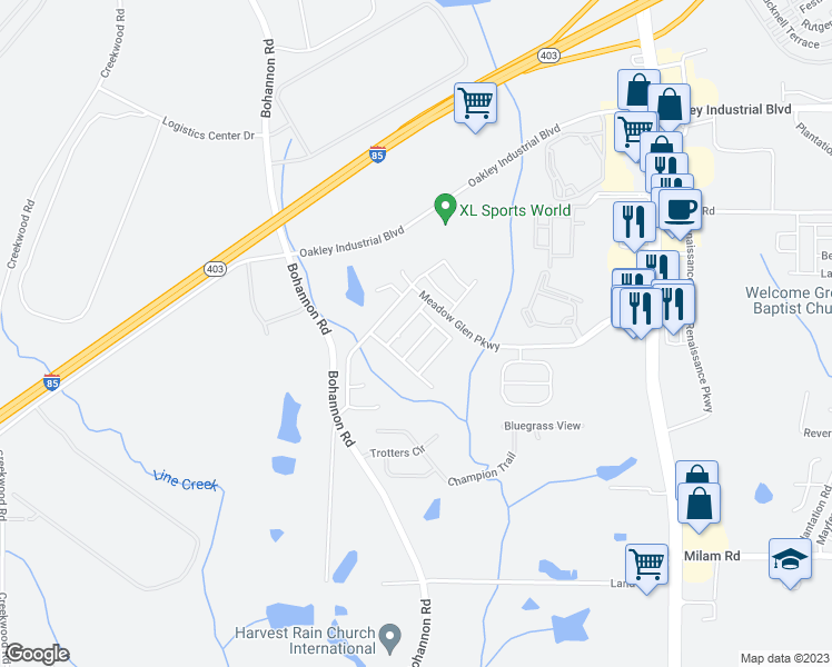 map of restaurants, bars, coffee shops, grocery stores, and more near 6024 Preserve Parkway in Fairburn