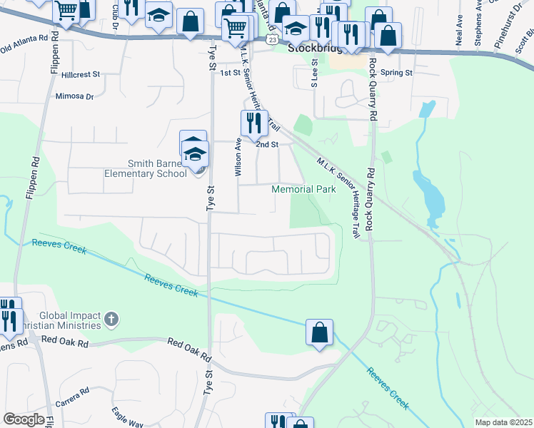 map of restaurants, bars, coffee shops, grocery stores, and more near 107 Walker Street in Stockbridge
