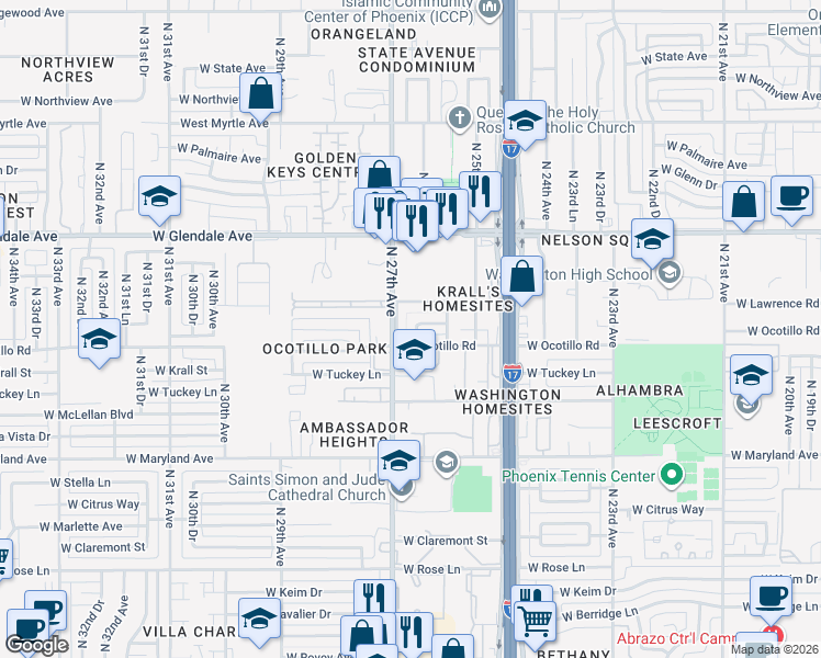 map of restaurants, bars, coffee shops, grocery stores, and more near 6714 North 26th Drive in Phoenix