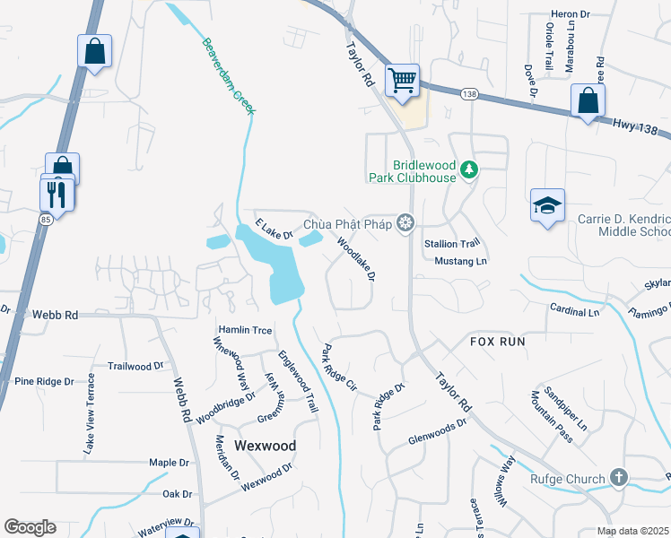 map of restaurants, bars, coffee shops, grocery stores, and more near 8034 Creekstone Way in Riverdale