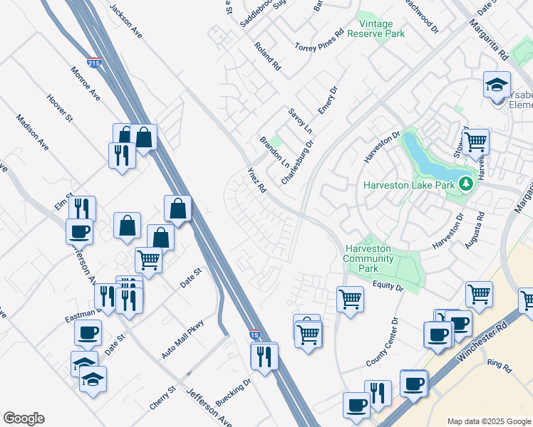 map of restaurants, bars, coffee shops, grocery stores, and more near 27533 Lock Haven Court in Temecula