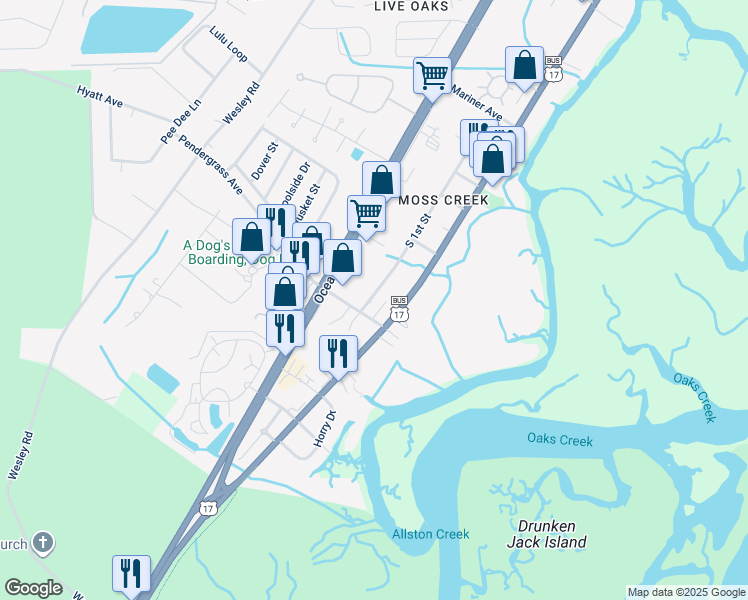 map of restaurants, bars, coffee shops, grocery stores, and more near 5112 South 1st Street in Murrells Inlet