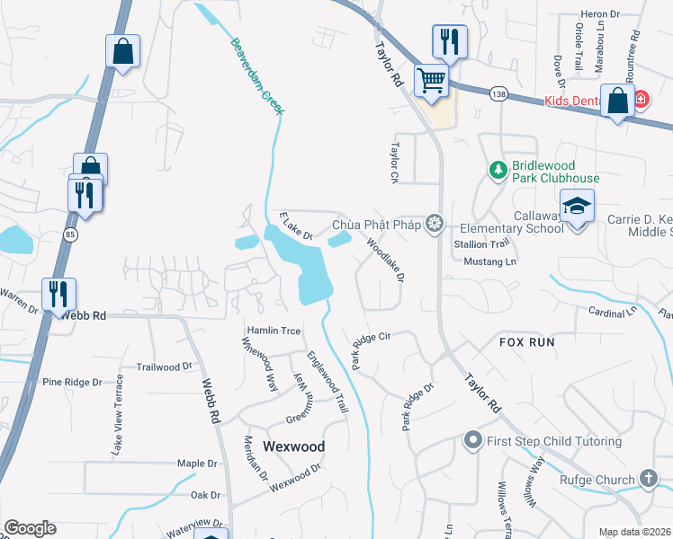 map of restaurants, bars, coffee shops, grocery stores, and more near 8039 Creekstone Way in Riverdale