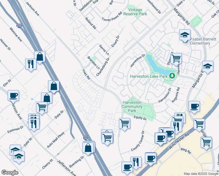 map of restaurants, bars, coffee shops, grocery stores, and more near 28427 Plymouth Way in Temecula