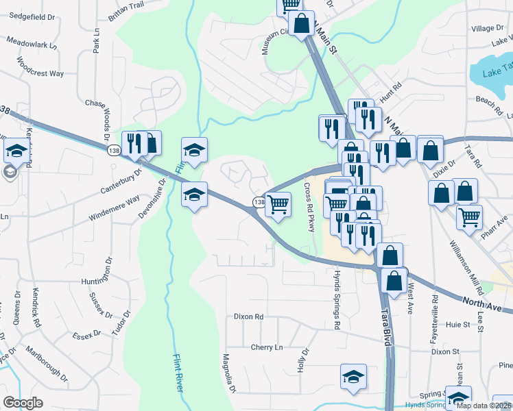 map of restaurants, bars, coffee shops, grocery stores, and more near in Clayton County