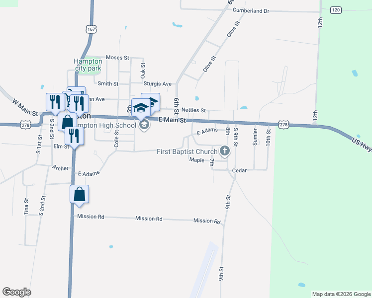 map of restaurants, bars, coffee shops, grocery stores, and more near 269 Maple in Hampton