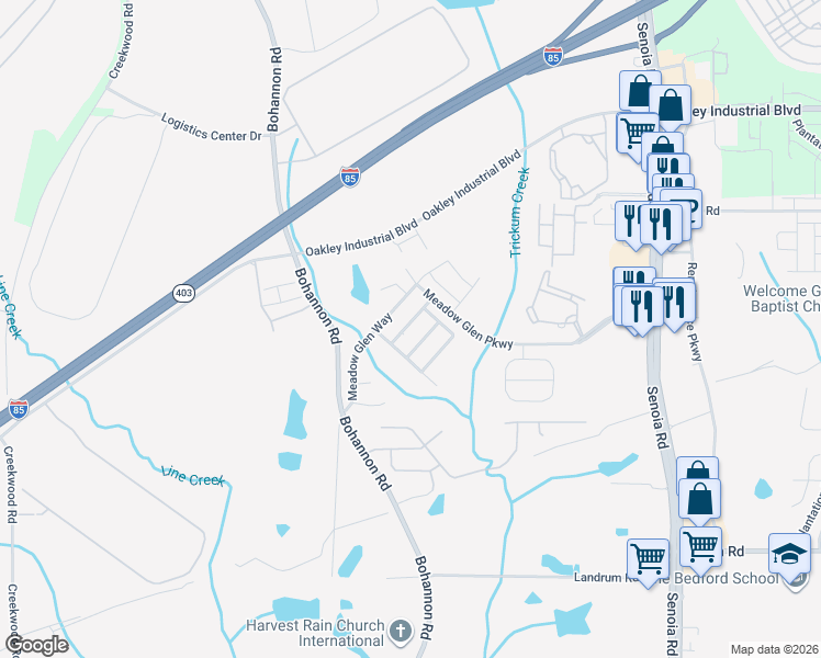 map of restaurants, bars, coffee shops, grocery stores, and more near 7021 Glen Valley Way in Fairburn